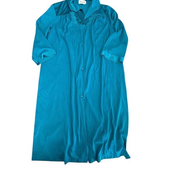 VANITY FAIR Women's Teal Blue Nylon Short Sleeves Button Front Robe Size Small - Picture 1 of 6